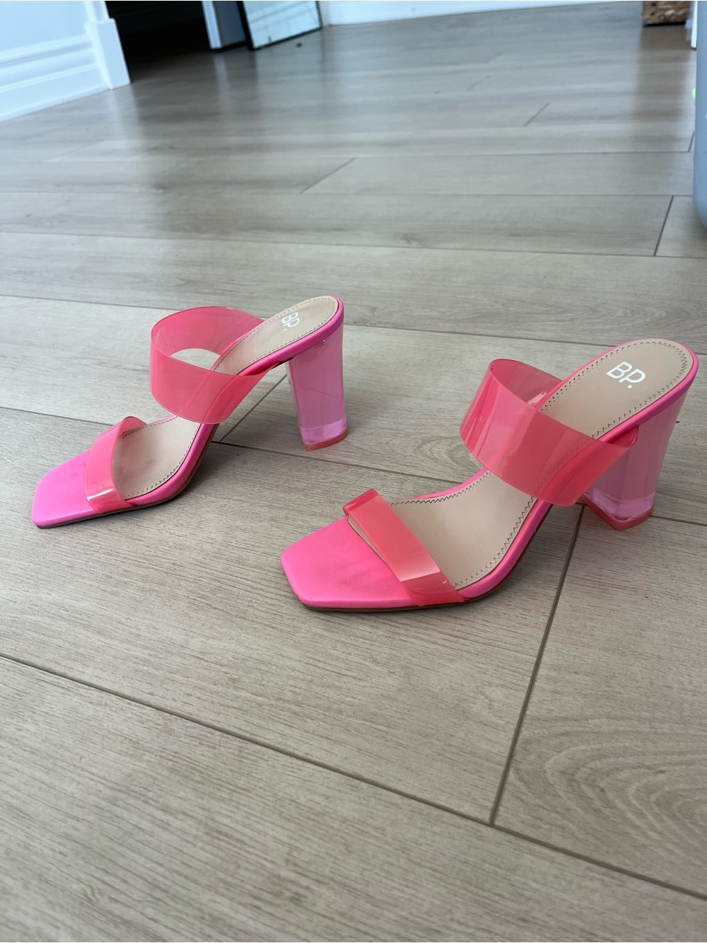 bp Hot Pink Patent Double-Band Block Heel Sandals
